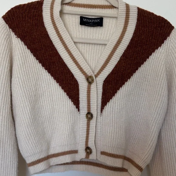 MINKPINK Cream and Brown Cardigan - Picture 4 of 8